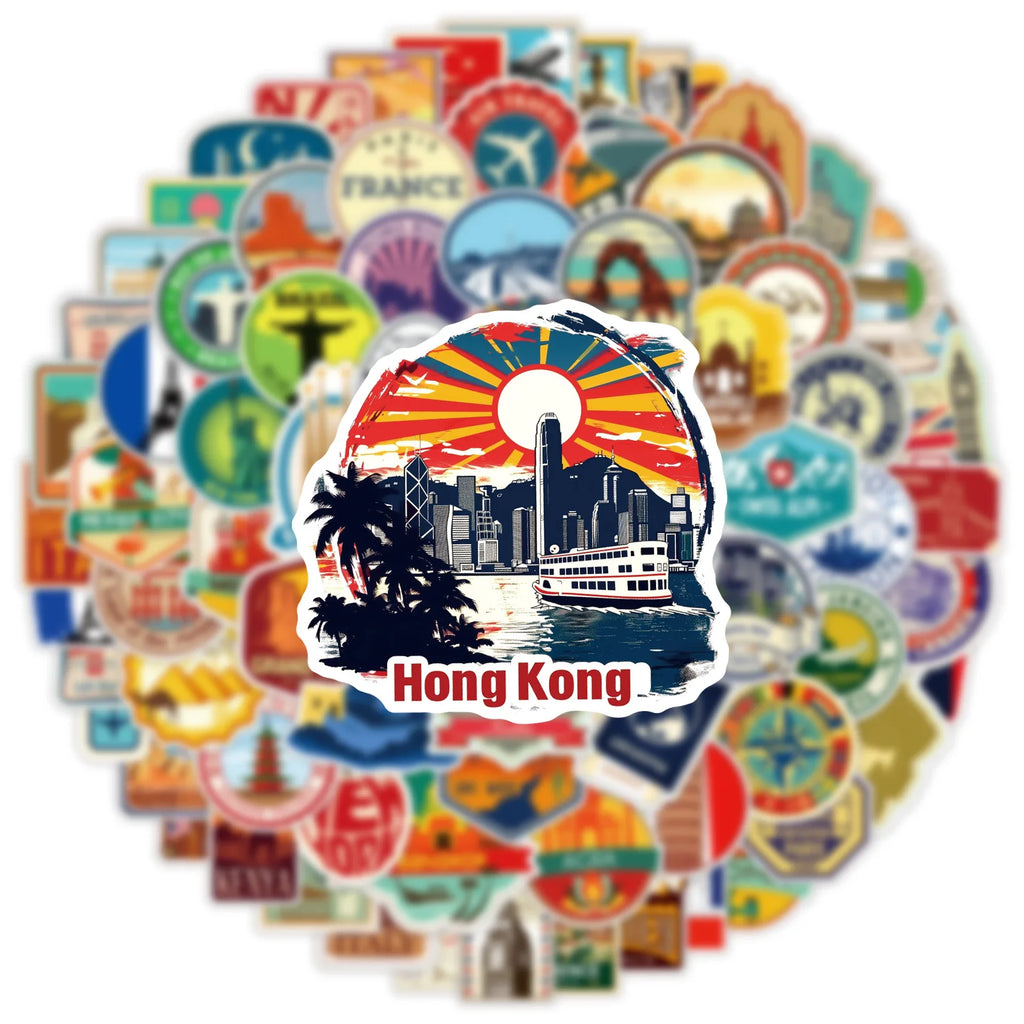 100PCS Travel Graffiti Stickers Car Phone Computer Guitar Decorative Stickers Notebook Waterproof Stationery Stickers