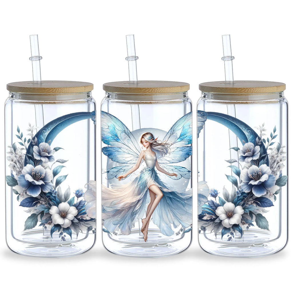 5 Sheets Moon Fairy UV DTF Cup Stickers, Glass Cup DTF Transfer Stickers, Waterproof Wipeable Transfer Paper