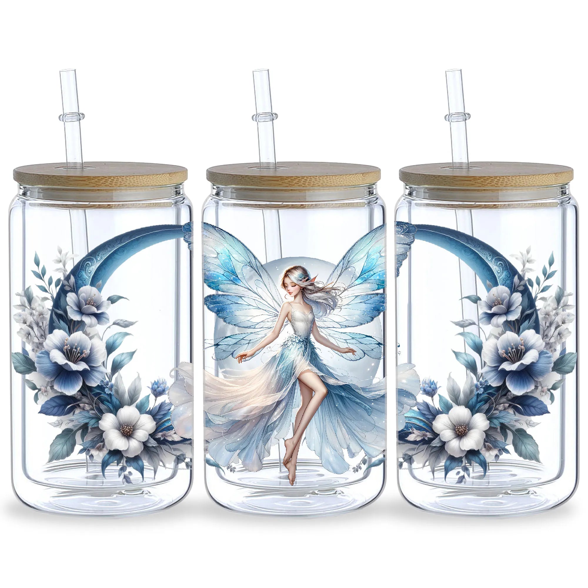 5 Sheets Moon Fairy UV DTF Cup Stickers, Glass Cup DTF Transfer Stickers, Waterproof Wipeable Transfer Paper