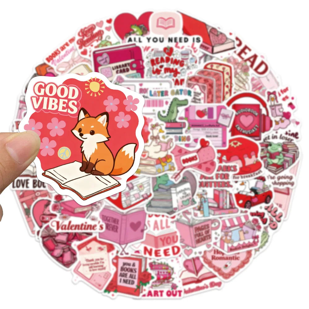 50PCS Valentine's Day Bookish Sticker Set Brochure Handheld Account Phone Case Computer Laptop Waterproof Stickers