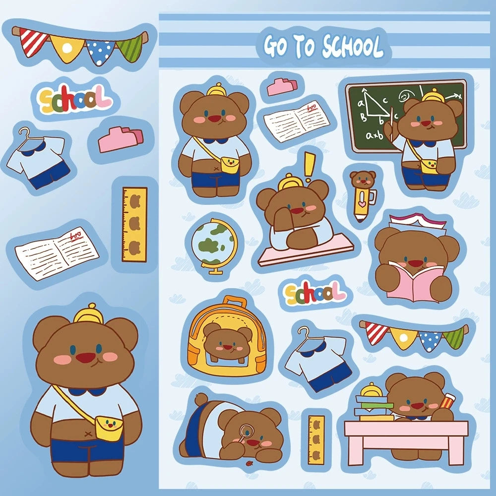 8PCS Cartoon Cute Bear Character Sticker DIY Handbook Card Phone Decoration Korean