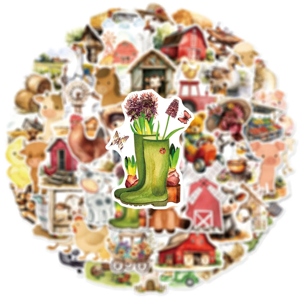 50PCS Fairy Tale Cartoon Farm Graffiti Stickers Car Window Water Cup Refrigerator Decor Waterproof Children Stickers