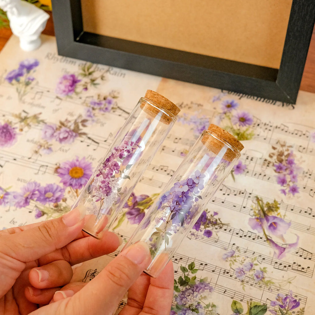 50 PCS Romantic Purple Flower Transparent Waterproof Stickers DIY Decoration Phone Case Water Bottle PET Stickers
