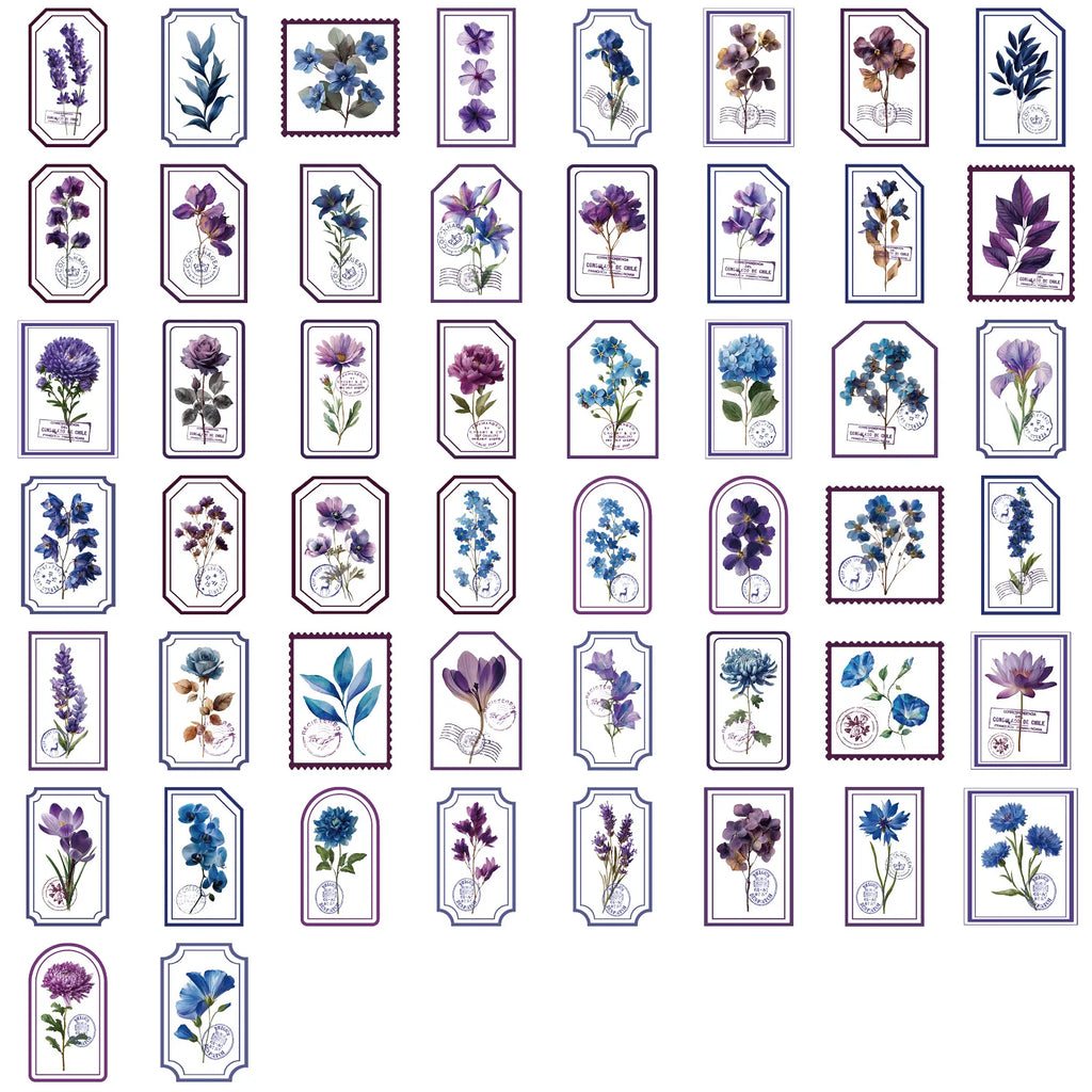50/100PCS Waterproof Transparent PET Decorative Guitar Notebook Stationery Stickers Cartoon Purple Flower Stickers Pack