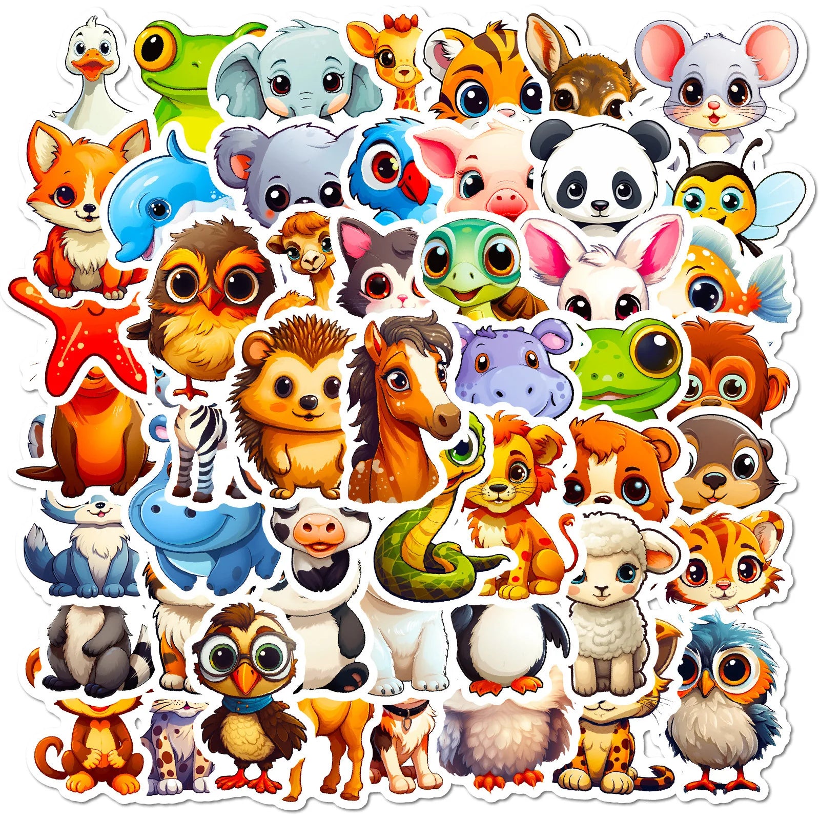 50pcs large eyed animal stickers new cartoon cute natural small animal graffiti stickers children's toys