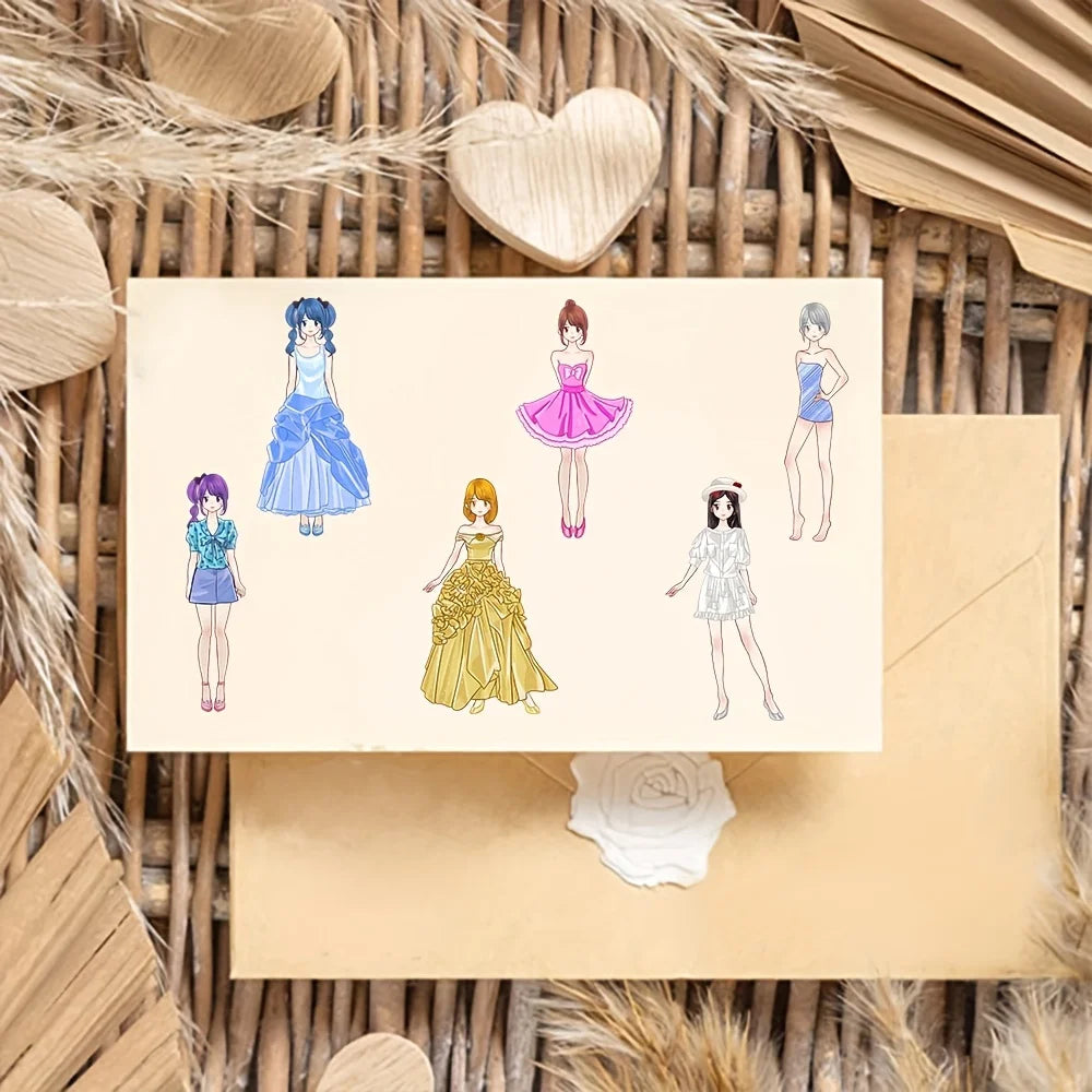 8PCS Princess Costume Collage Harajuku Stationery Aesthetic Cartoon Cafe Car Phone Laptop Luggage Cool Nostalgia Stickers