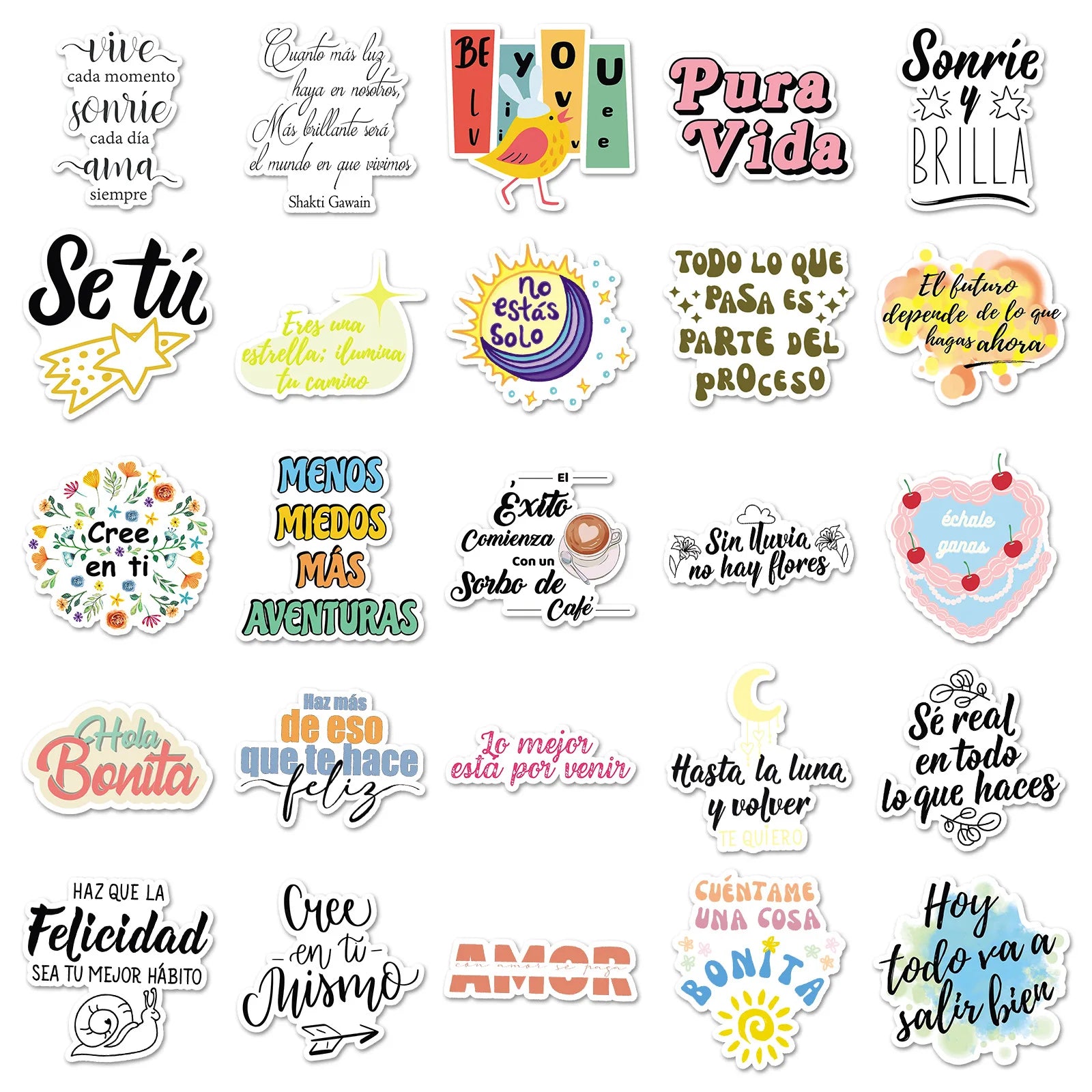 50/100PCS Inspirational Spanish Graffiti Stickers Text Phrases Decoration Phone Water Cup Stationery Notebook Stickers