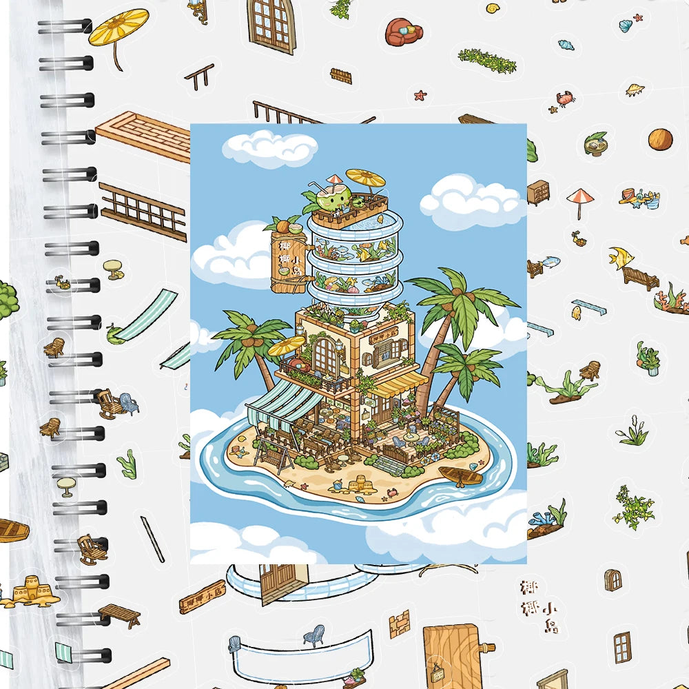 4PCS Coconut Lsland Game Landscaping Sticker Nostalgia Modern Laptop Luggage Graffiti Coffee Living Room Harajuku Sticker