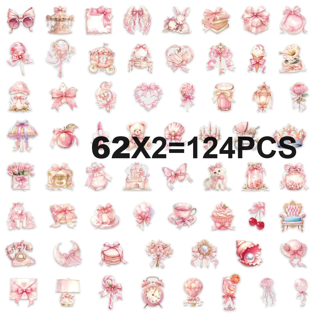 62/124 PCS Transparent Pink Personalized Graffiti Stickers for Luggage Water Cups Scooter Stationery Notebook DIY Stickers