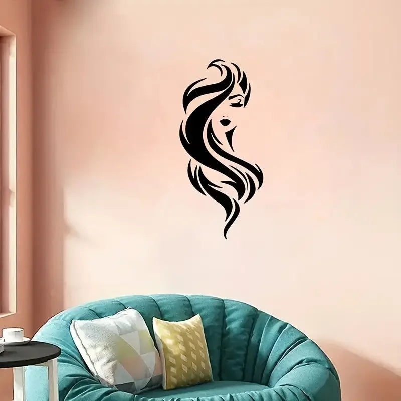 Modern Vinyl Wall Decals Featuring Abstract Female Silhouettes - Removable Matte Finish Stickers for Salon And Barbershop Decor,