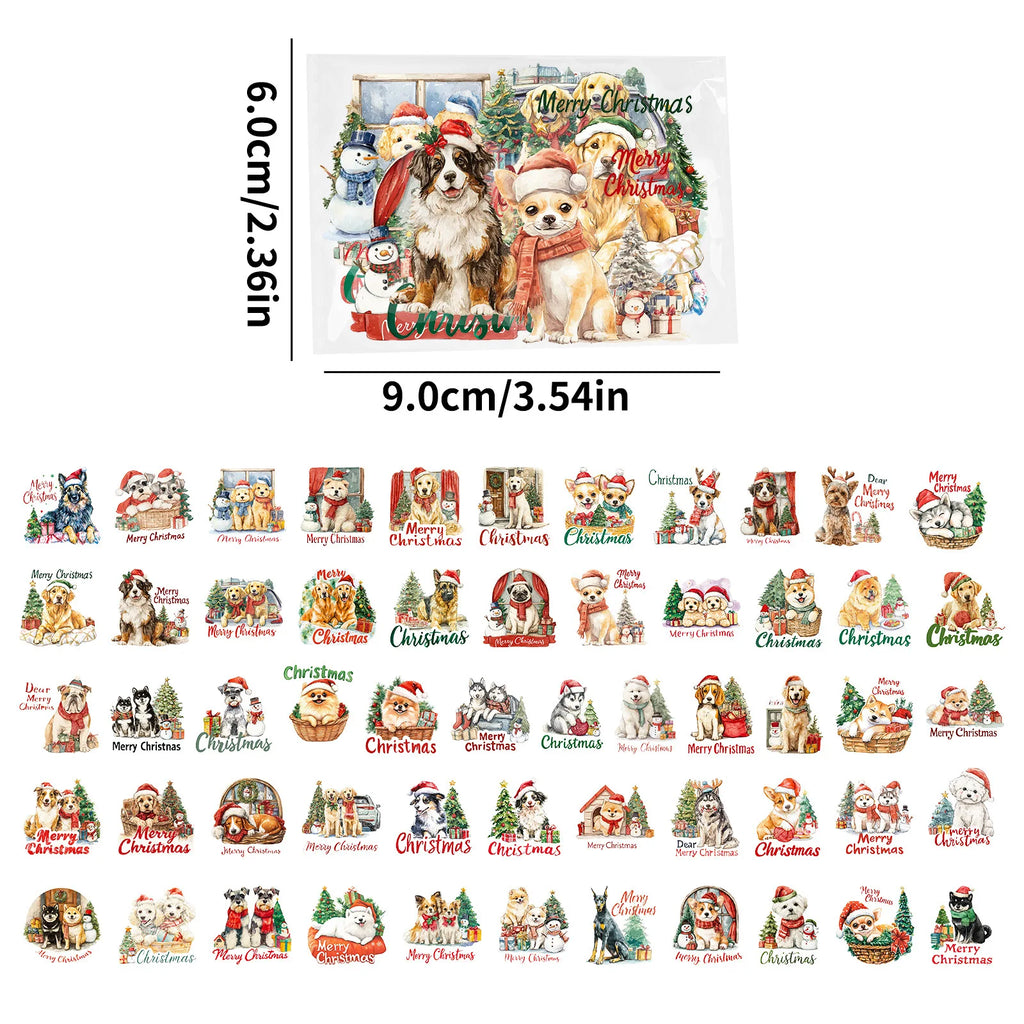 56PCS Christmas Dog Cartoon Stickers Transparent PET Material Holiday Account Refrigerator Decorative Stickers