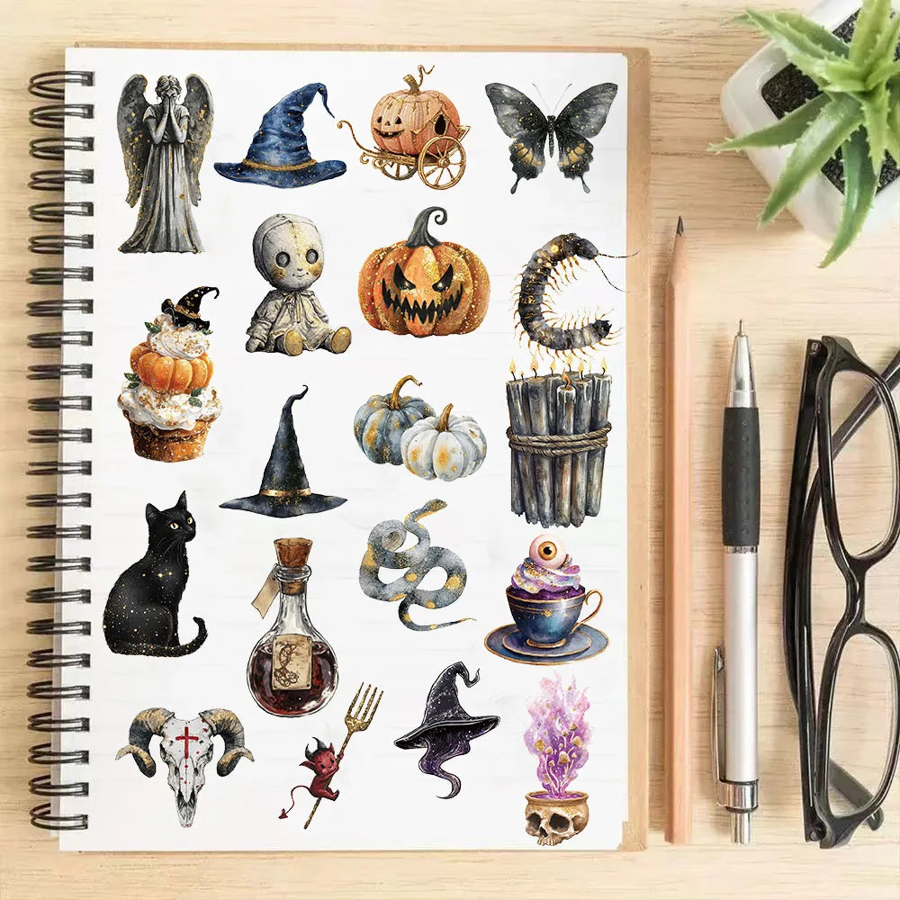 50PCS Horror Halloween Witch Stickers Witch DIY Stickers Scrapbook Mobile Tablet Toy Stickers