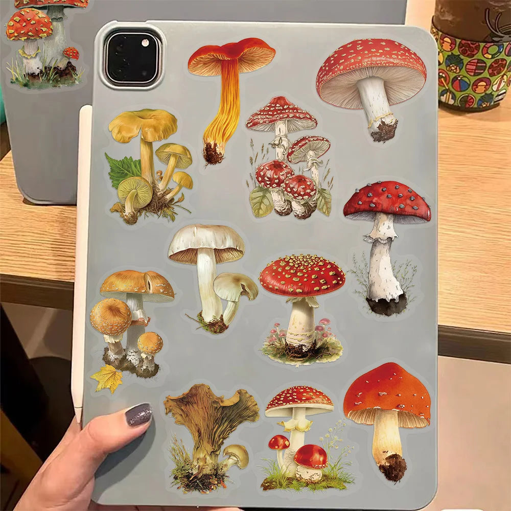 50PCS Retro Mushroom Decorative Cartoon Stickers Fun Stickers DIY Manual Scrapbook Fixed Phone Laptop Stickers Toy