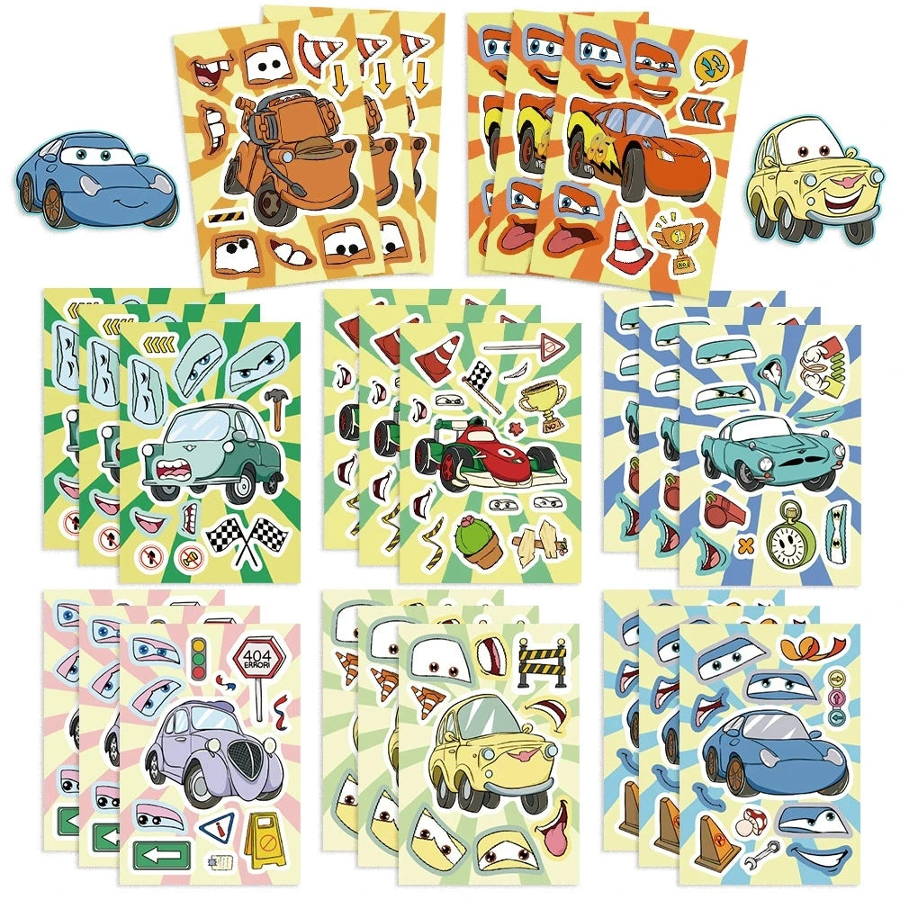 8/24PCS Cartoon Racing Make a Face DIY Skateboard Phone Laptop Pencil Stationery Kids Decoration Reward Waterproof Sticker
