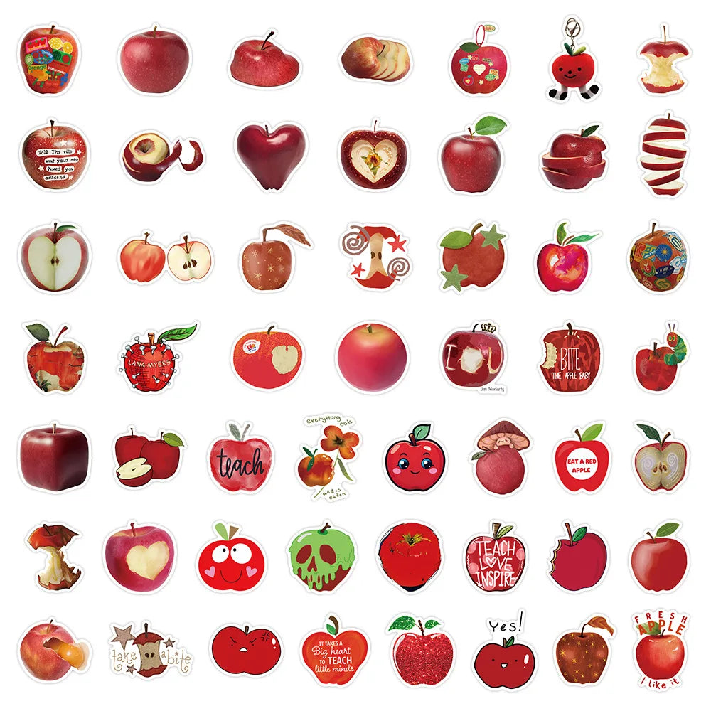 50-Pack Cartoon Apple Stickers for Office Supplies Notebook Luggage Helmet Fridge Decorative Decals