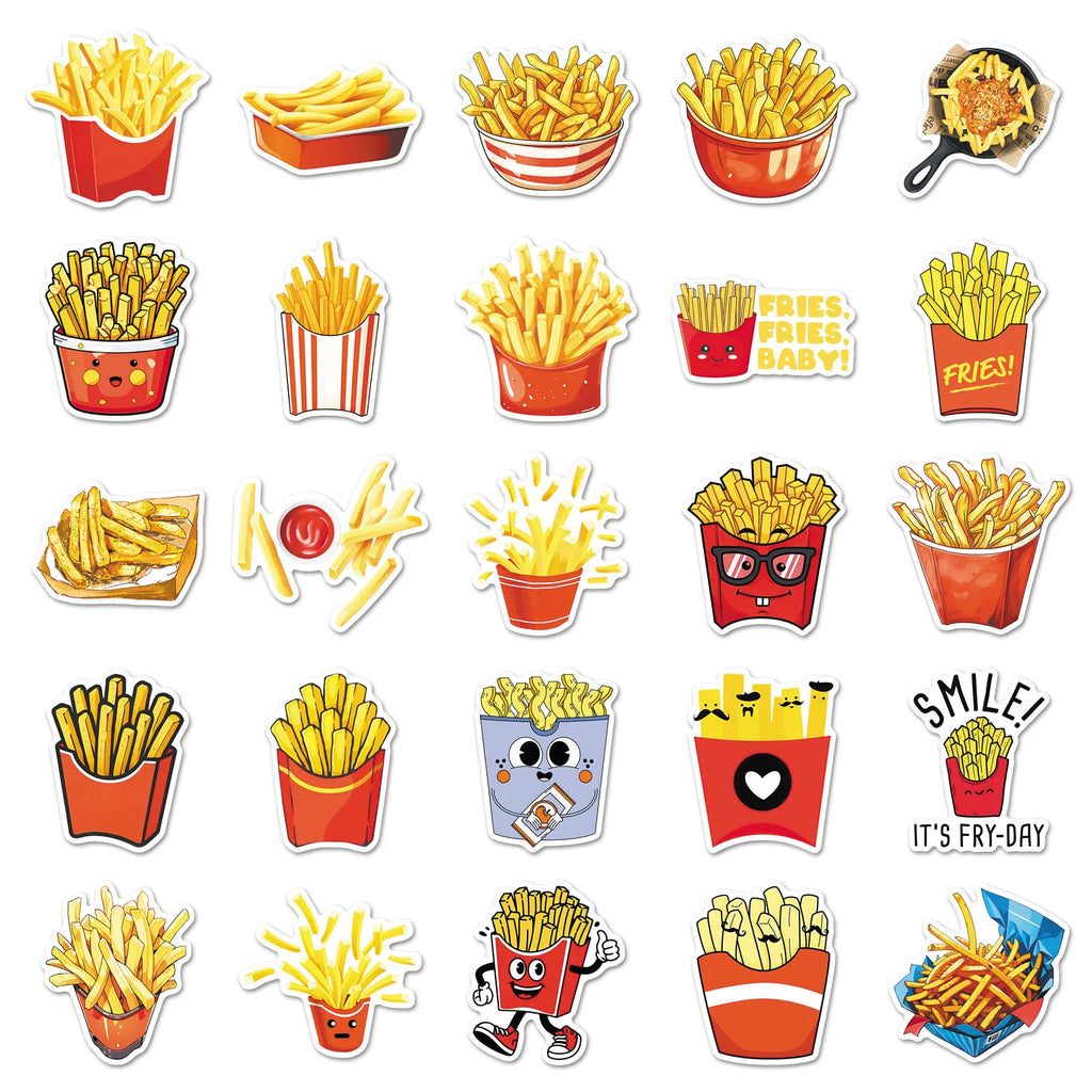 50/100PCS Cartoon French Fry Stickers Delicious Fried Food Graffiti Waterproof Decoration Water Cup Refrigerator Stickers