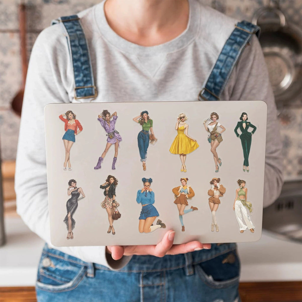50/100PCS Cartoon Pop Girl Sticker Pack Waterproof Transparent PET Decorative Guitar Notebook Stationery Stickers