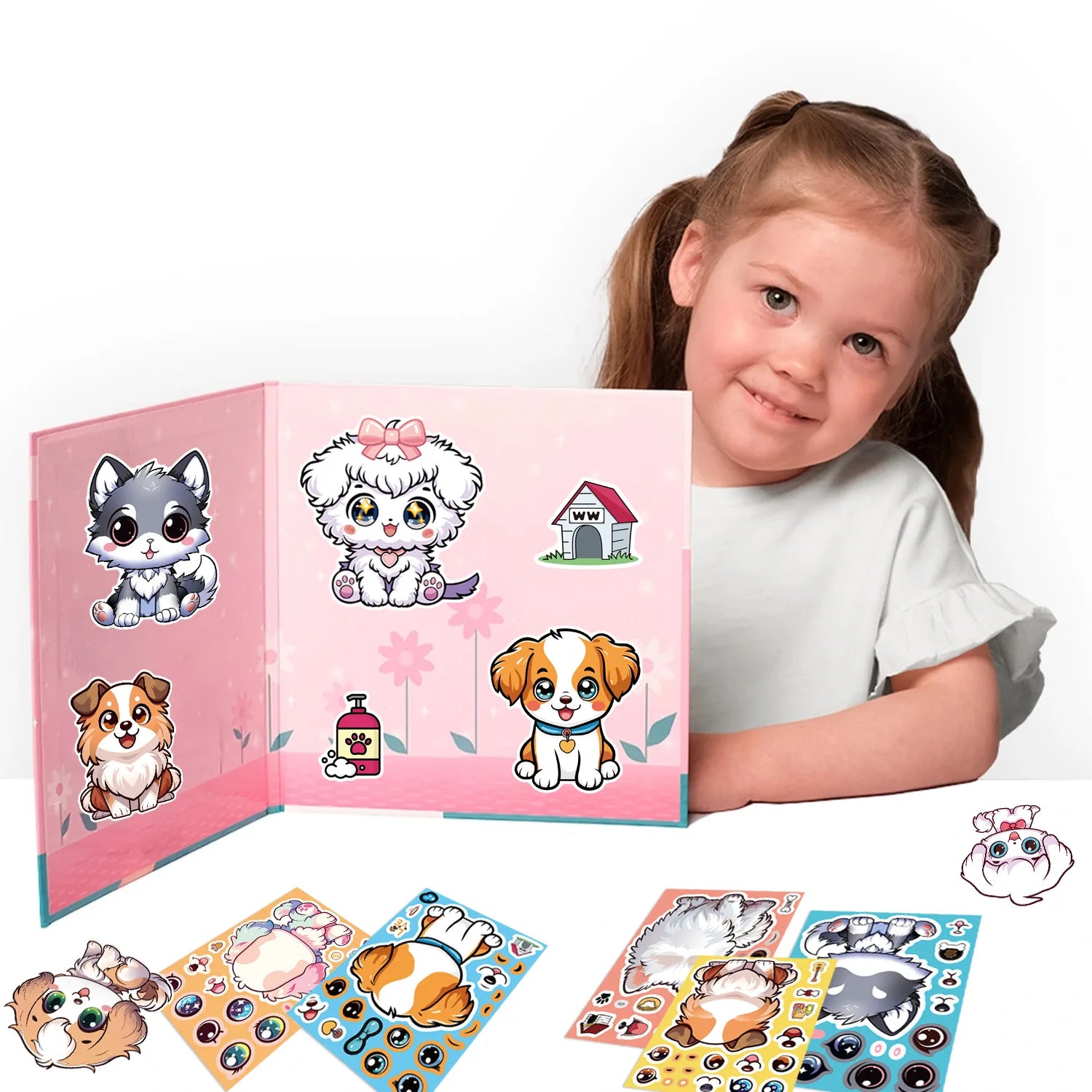 8/16 Pcs Cartoon Cute Dog Make A Face Puzzle Stickers DIY Game for Birthday Gift Reward Cup Phone Helmet Bicycle Decals