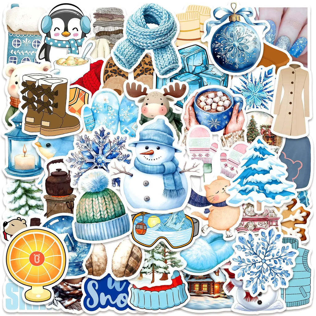 50/100 Pcs Nordic Style Winter Atmosphere Doodle Stickers for Cup Notebook Skate Stationery Box File Holder Helmet Removable