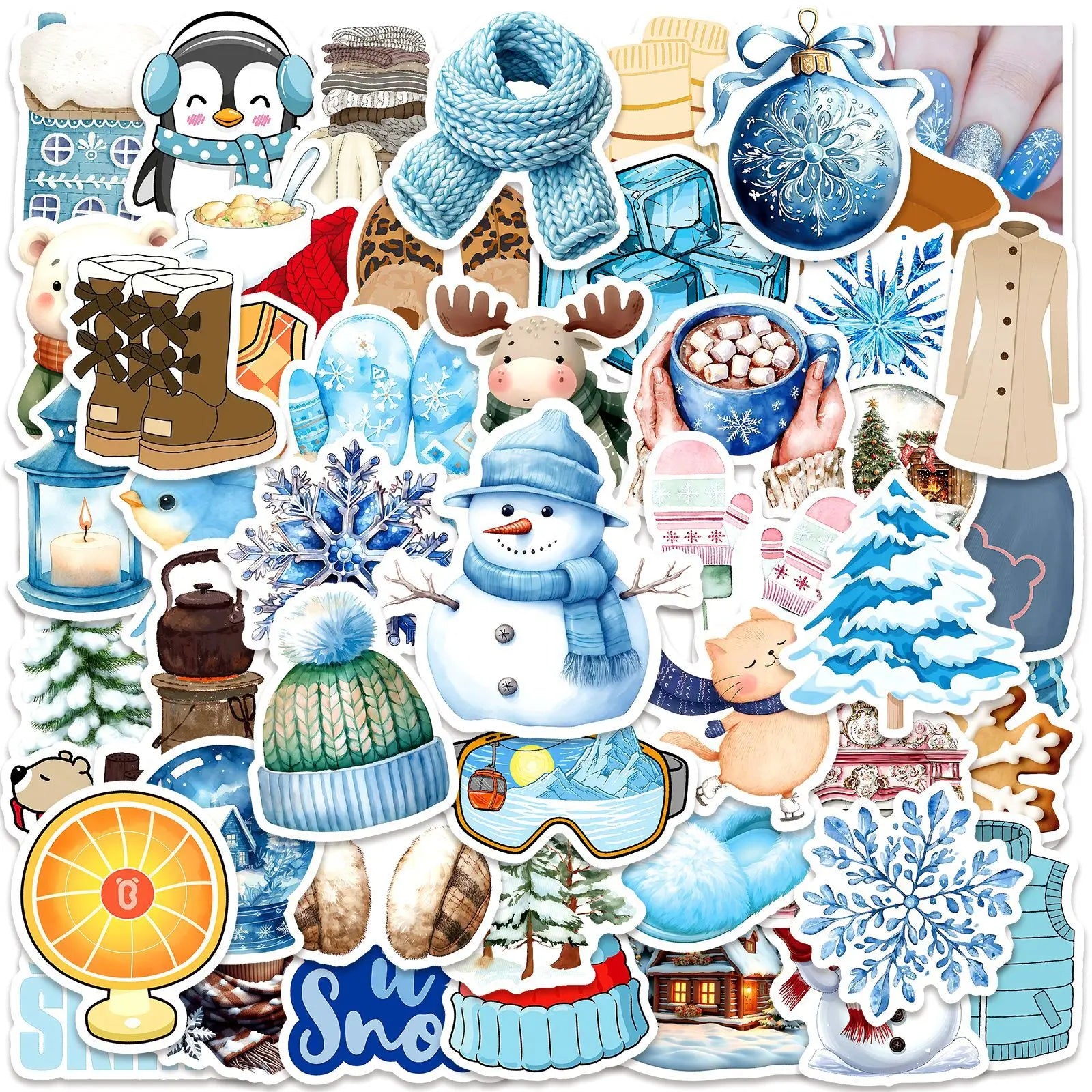 50/100 Pcs Nordic Style Winter Atmosphere Doodle Stickers for Cup Notebook Skate Stationery Box File Holder Helmet Removable