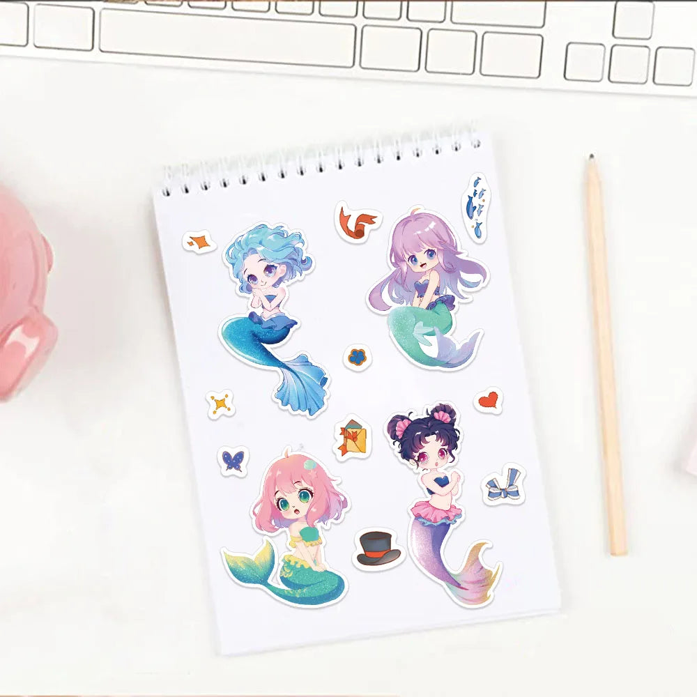 8PCS Cute Mermaid Cartoon Collage Stickers Set DIY Brochure Decorative Notebook Tablet Toy Stickers