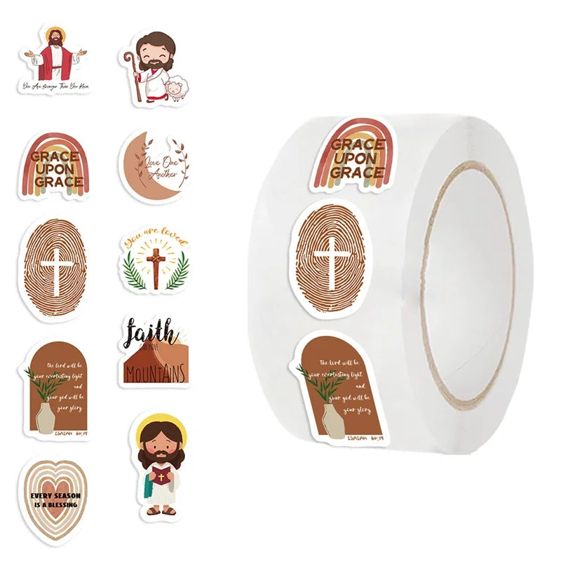 500PCS Kawaii Jesus Christ Sticky Paper Sticker Labels Thank You Sticker Sealing DIY Decoration Scrapbooking Supplies for Kids