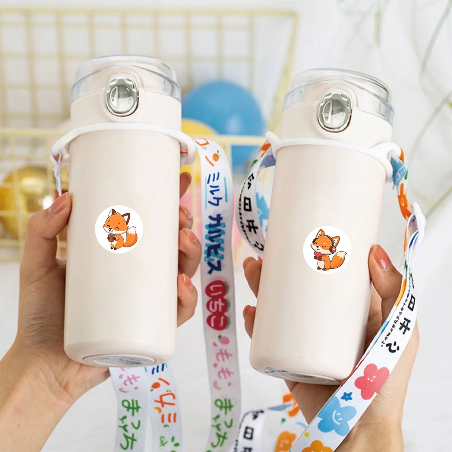 1Roll(500Pcs) Cute Listening Music Playing Game Cool Foxes Stickers 2.5cm/1.0'' 8 Designs Decals Diy Adorn Gifts Packing Labels