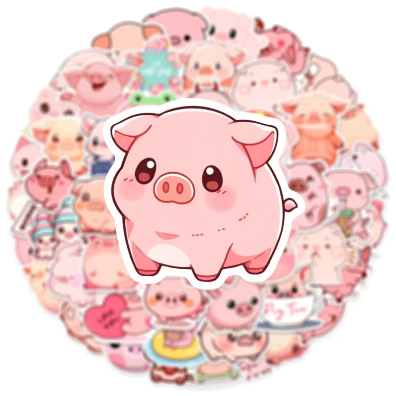 10/30/50PCS Kawaii Pink Pig PVC Sticker Aesthetic DIY Decoration Scrapbooking Stationery Hand Accounting Supplies for Kids