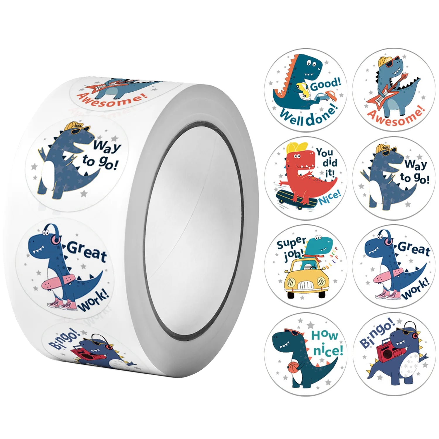 1Roll(500pcs) 1'' Round Cartoon Reward Dinosaurs Stickers for Kids Teacher  School Supplies Animal Incentive Home Decor