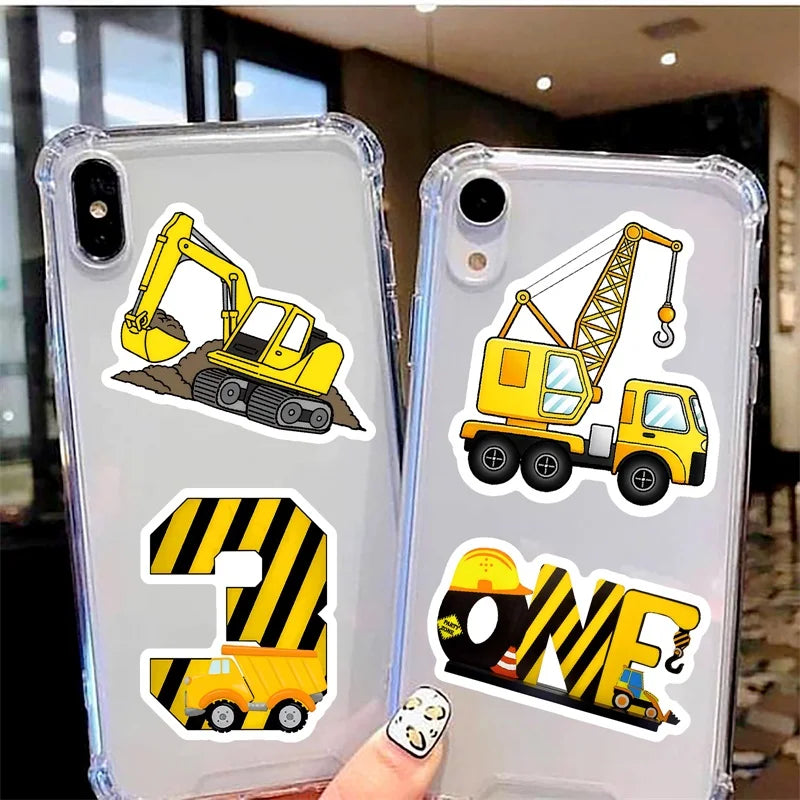 10/30/50PCS Cartoon Engineering Vehicle PVC Sticky Stickers Aesthetic DIY Phone Laptop Luggage Skateboard Graffiti Decals
