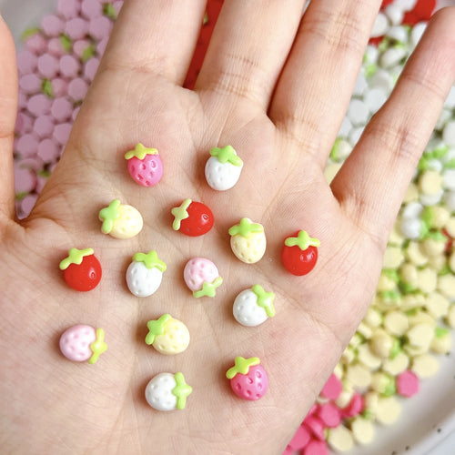 20pcs Sweet Strawberry Nail Art Accessories 3D Flatback Cartoon Resin Nail Charms For DIY Autumn Nail Art Decorations Supplies