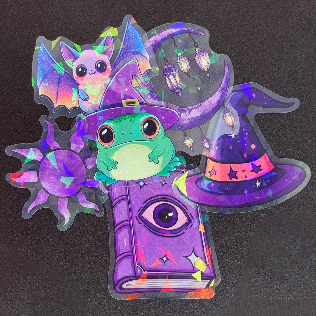 50PCS Transparent PET Laser Witch Stickers Tablet Phone Creative Stickers Notebook Decor Stickers