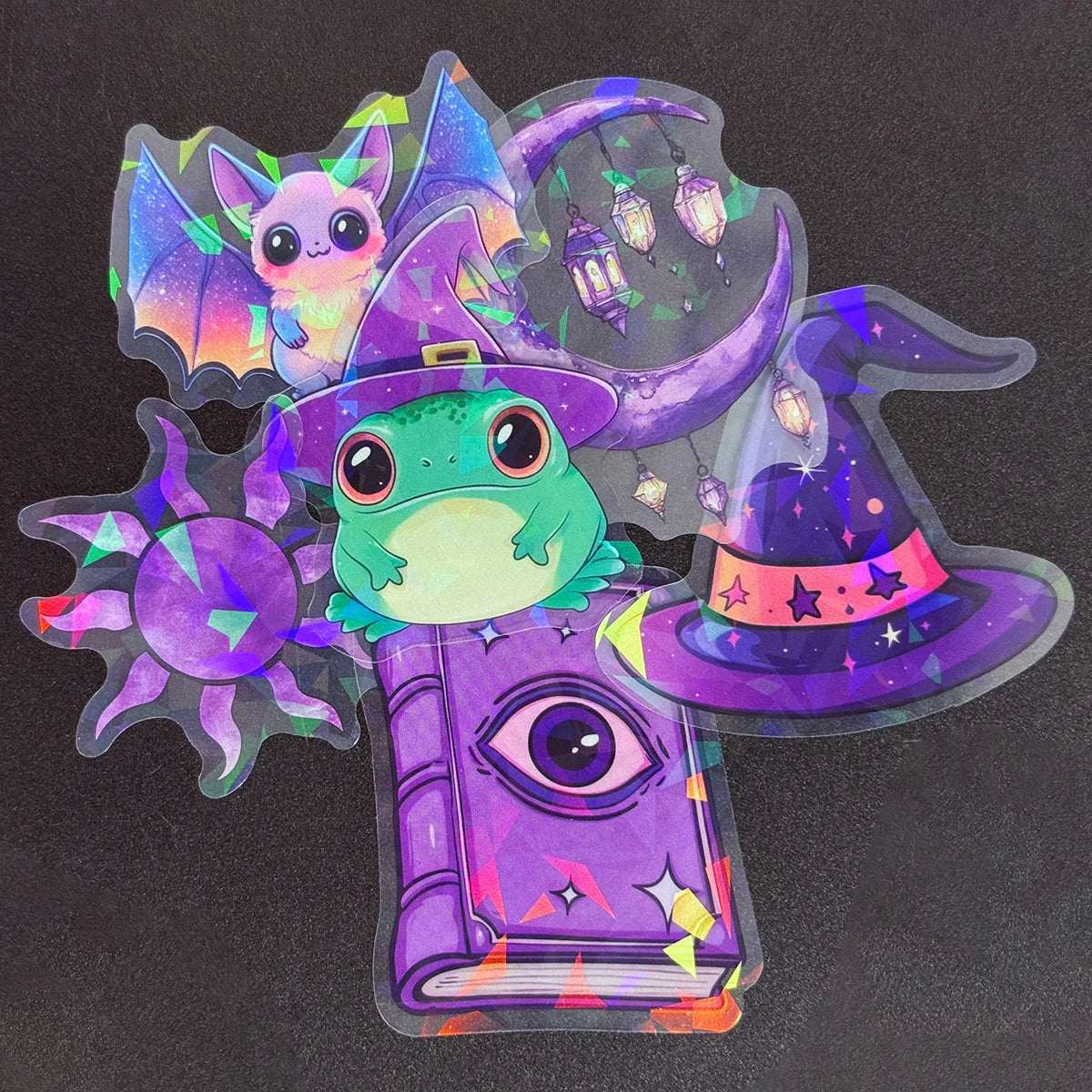 50PCS Transparent PET Laser Witch Stickers Tablet Phone Creative Stickers Notebook Decor Stickers