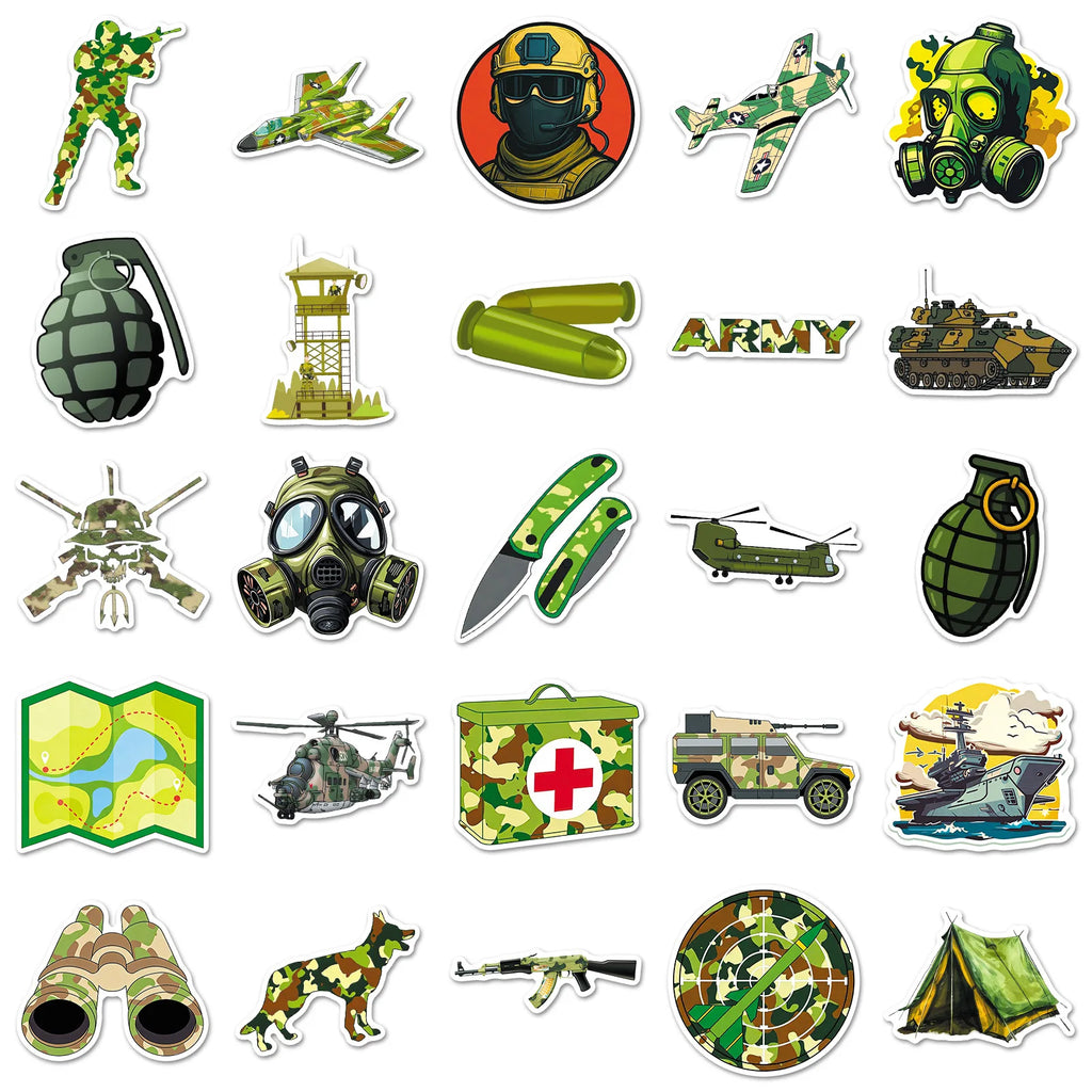 50-Pack Green Camouflage Military Gear Stickers Waterproof Cartoon Graffiti Decals for Helmet Car Phone Laptop