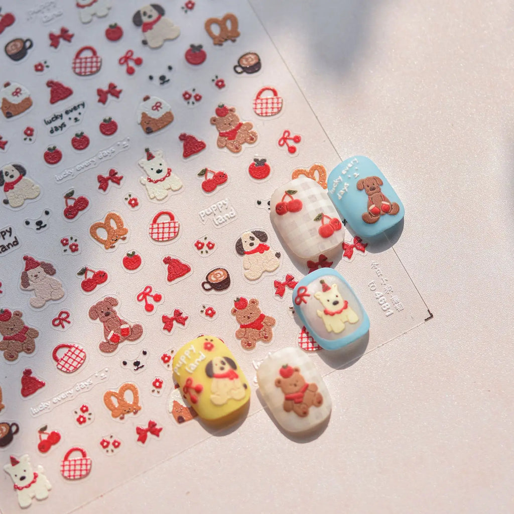 Creative Cat Expression Decoration Nails Stickers 3D White Halo Dyeing Cat Face Adhesive Nail Charms Stickers DIY Manicure Decal