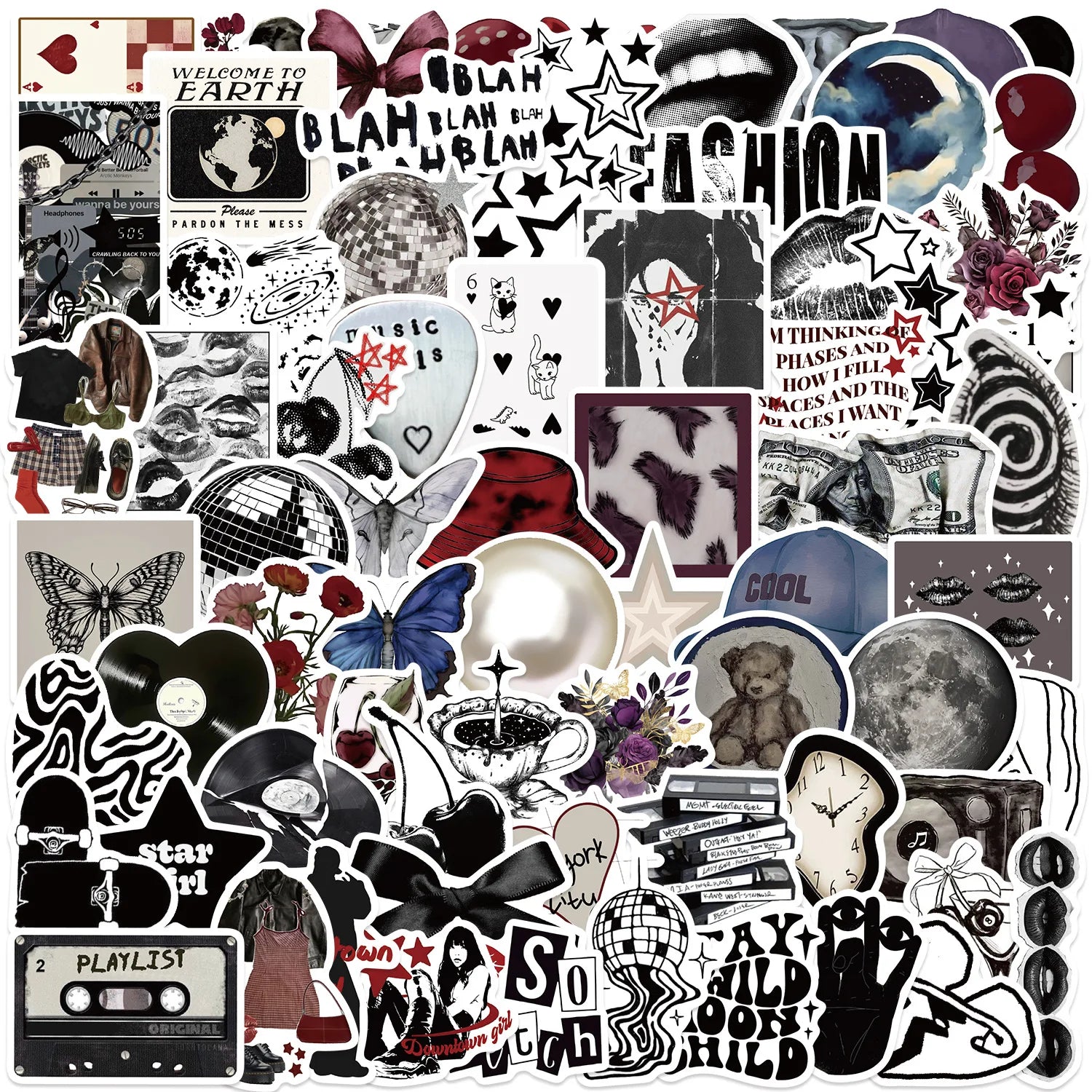 100Pcs Multi-Style Y2K Downtown Girls Stickers, DIY Decor Decals for Guitar Notebook Fridge Kids Stationery Waterproof Stickers