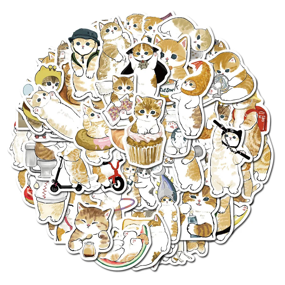 64PCS Cute Cat Animal Cartoon Stickers Fun Stickers DIY Manual Scrapbook Fixed Phone Laptop Stickers Toys