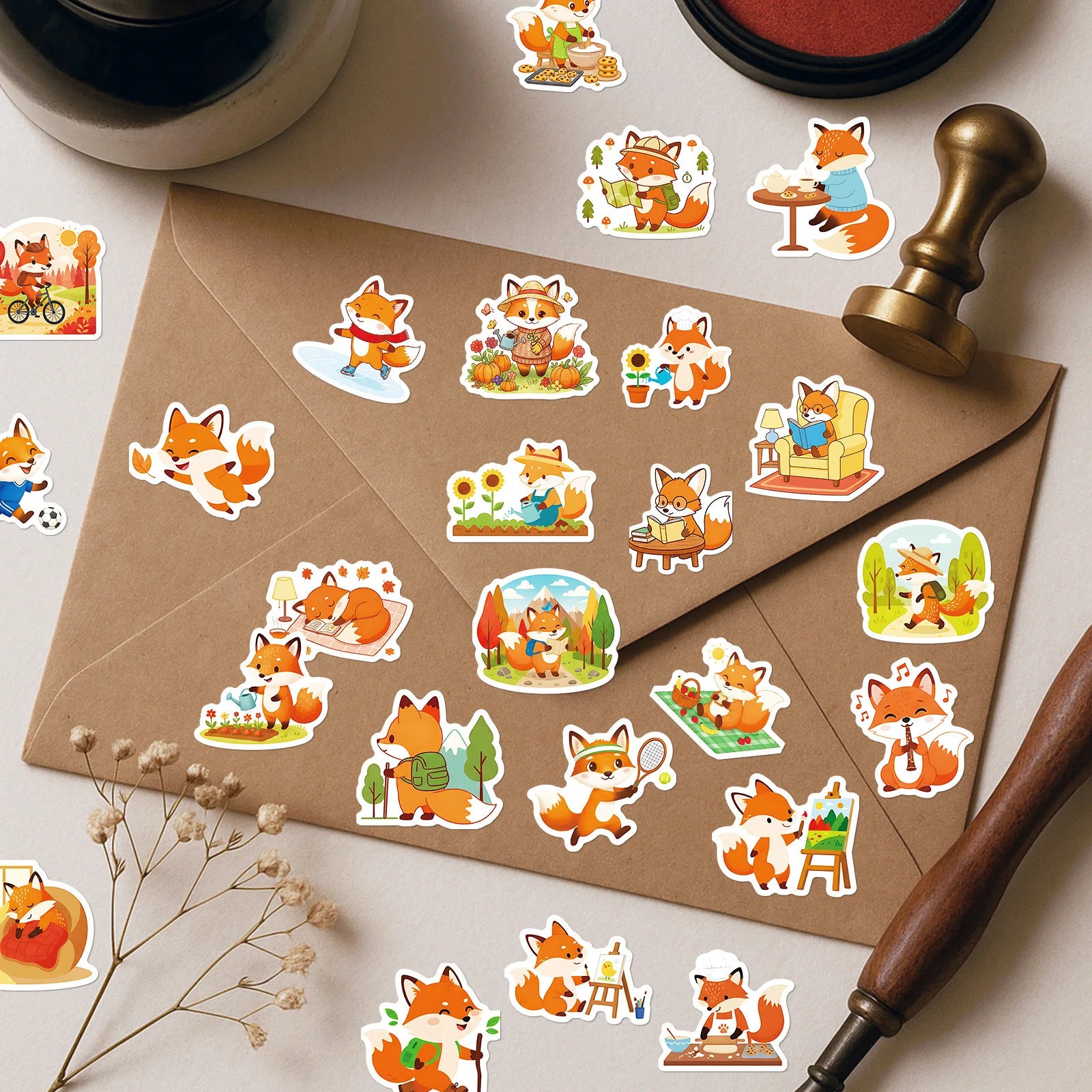 56/112 Pcs Cartoon Fox Doodle Stickers Creative Handmade DIY Toy for Stationery Box Desk Notebook Fridge Drawer Guitar Decals