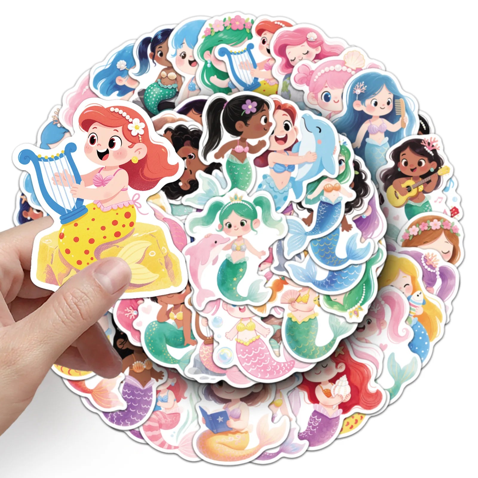 50pcs Cute Fairy Tale Mermaid Doodle Stickers for Phone Guitar Helmet Toy Notebook Stationery
