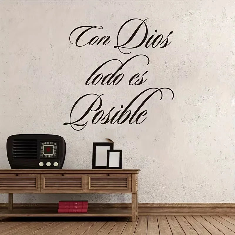 1pc Spanish Quote Wall Sticker, God Bless Everything Is Possible, Self-Adhesive Wall Stickers, Bedroom Entryway Living Room Porc
