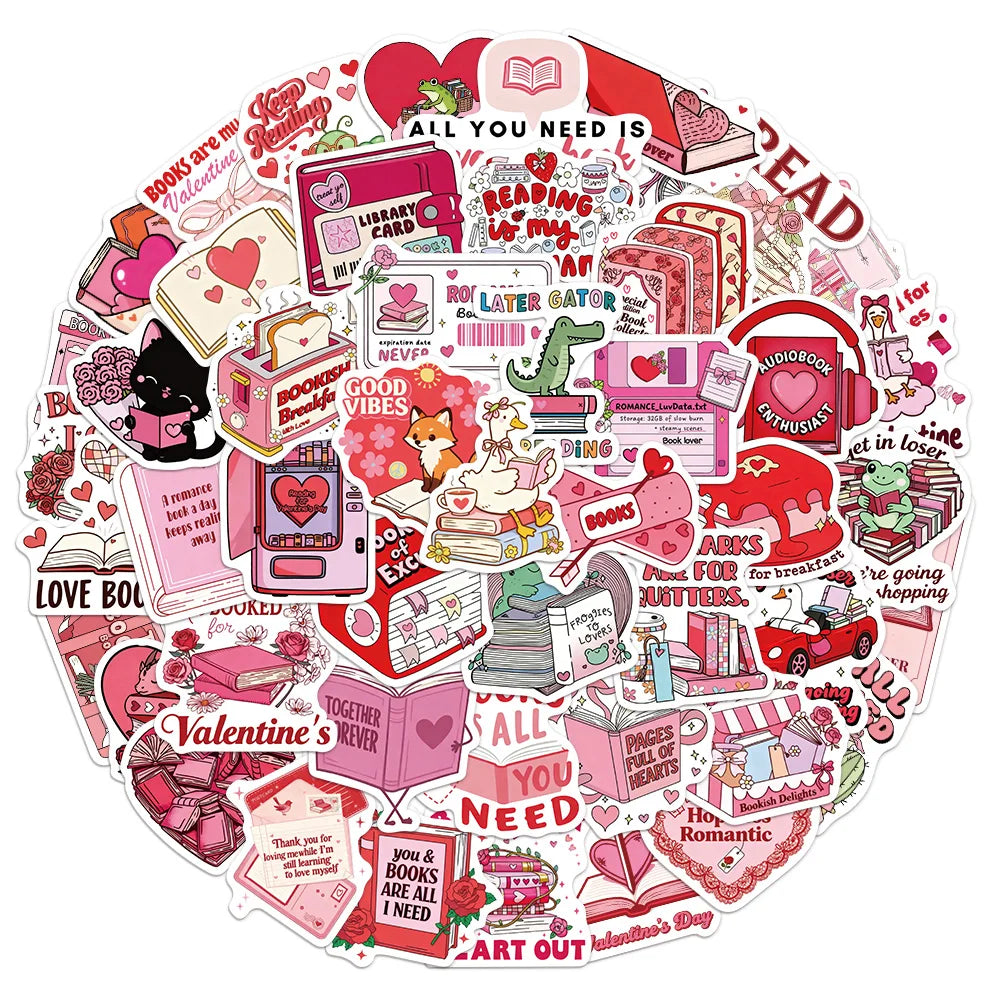 50PCS Valentine's Day Bookish Sticker Set Brochure Handheld Account Phone Case Computer Laptop Waterproof Stickers