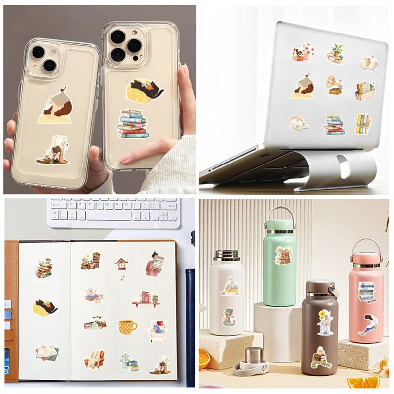 10/30/50PCS Kawaii Reading Life PVC Sticky Sticker Aesthetic Colored DIY Children's Decoration Scrapbooking School Supplies