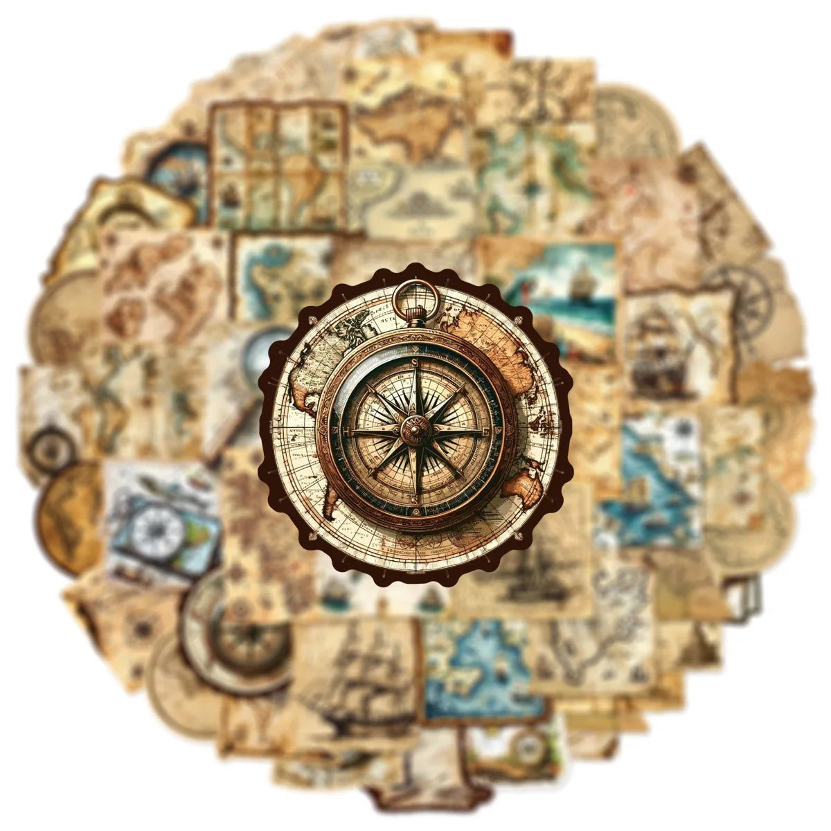 50/100PCS Vintage Map Doodle Stickers For Decorating Luggage Notebooks Desks Stationery Boxes Drawers Mobile Phones Computers