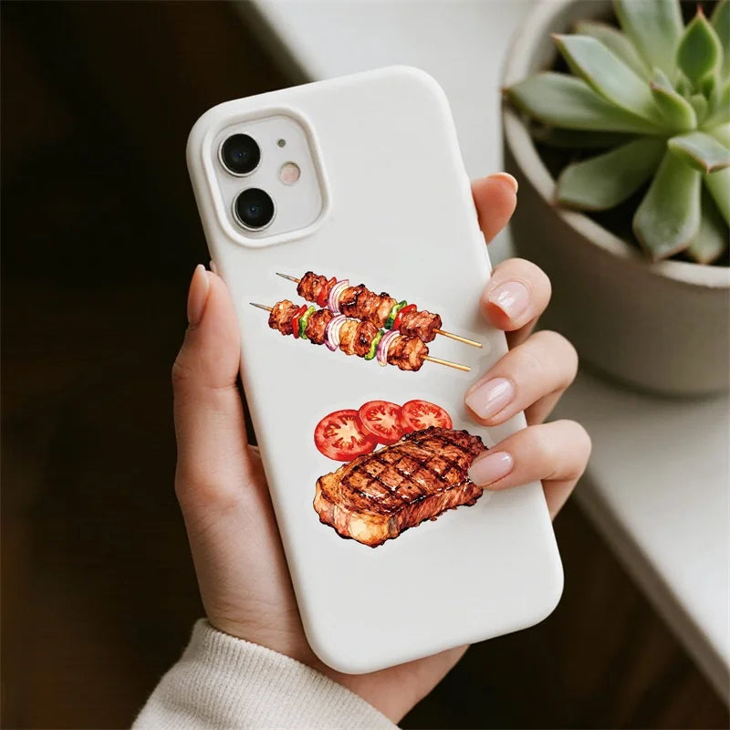 56PCS Colored Roast Food PET Sticky Sticker Aesthetic Tear Open DIY Decoration Scrapbooking Stationery Supplies for Kids