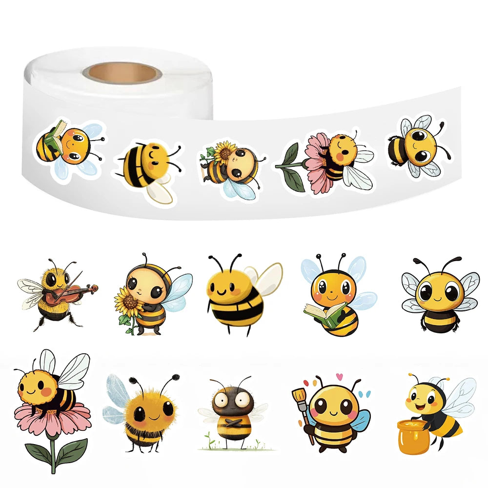 500PCS Cute Bee Roll Stickers Nostalgia Skateboard DIY Laptop Luggage Phone Scrapbooking Room Gift Modern Home Decoration ﻿