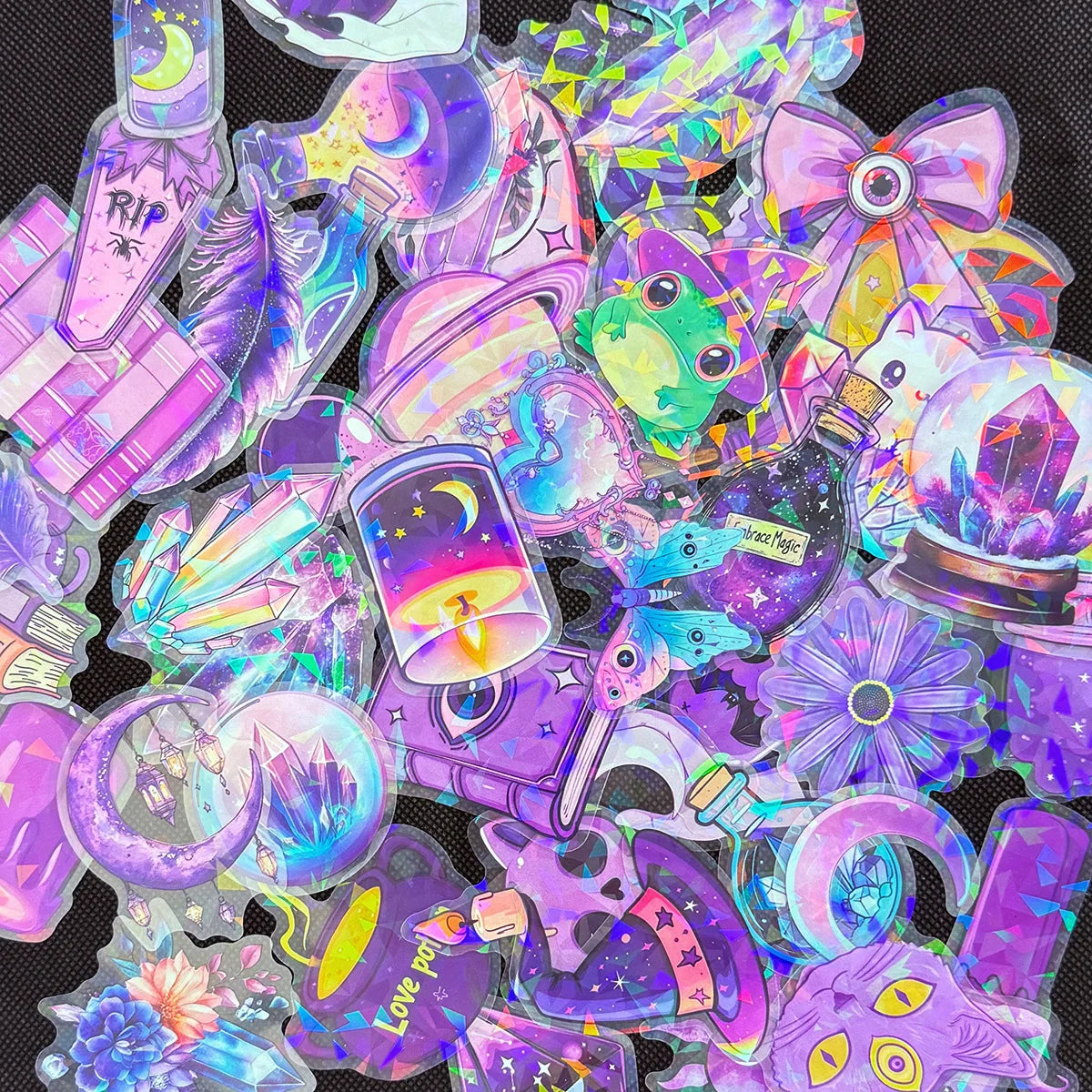 50/100PCS Transparent PET Laser Gothic Witch Stickers Tablet Phone Creative Stickers Notebook Stationery Children Reward Decor