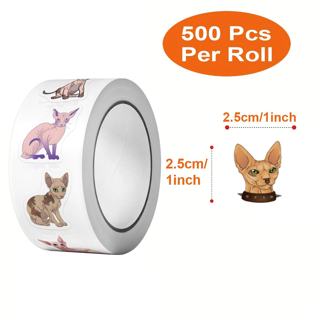 500Pcs/Roll Heterotypic Sphinx Cats Stickers 2.5cm/1.0'' 10 Designs DlY Decoration Learning Rewards Scrapbook Labels, Adorn Gift