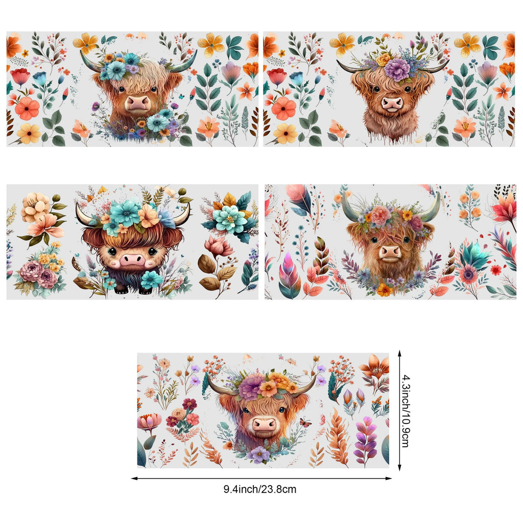 5 Sheets Animal UV DTF Cup Stickers, DTF Friction Transfer Stickers, Waterproof Transfer Stickers for 16oz Glass Cups, DIY