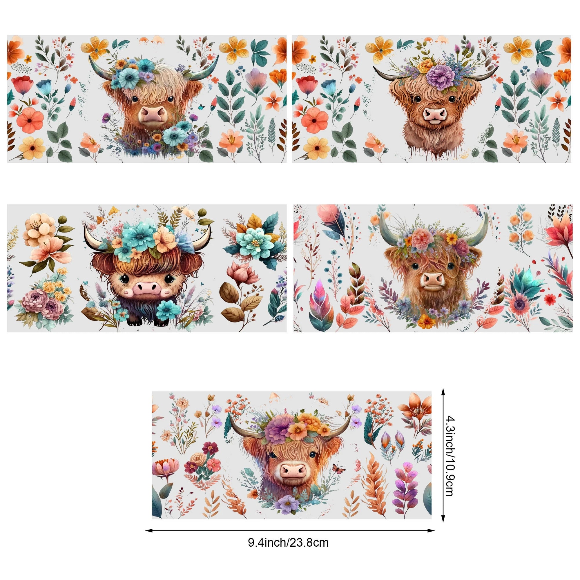 5 Sheets Animal UV DTF Cup Stickers, DTF Friction Transfer Stickers, Waterproof Transfer Stickers for 16oz Glass Cups, DIY
