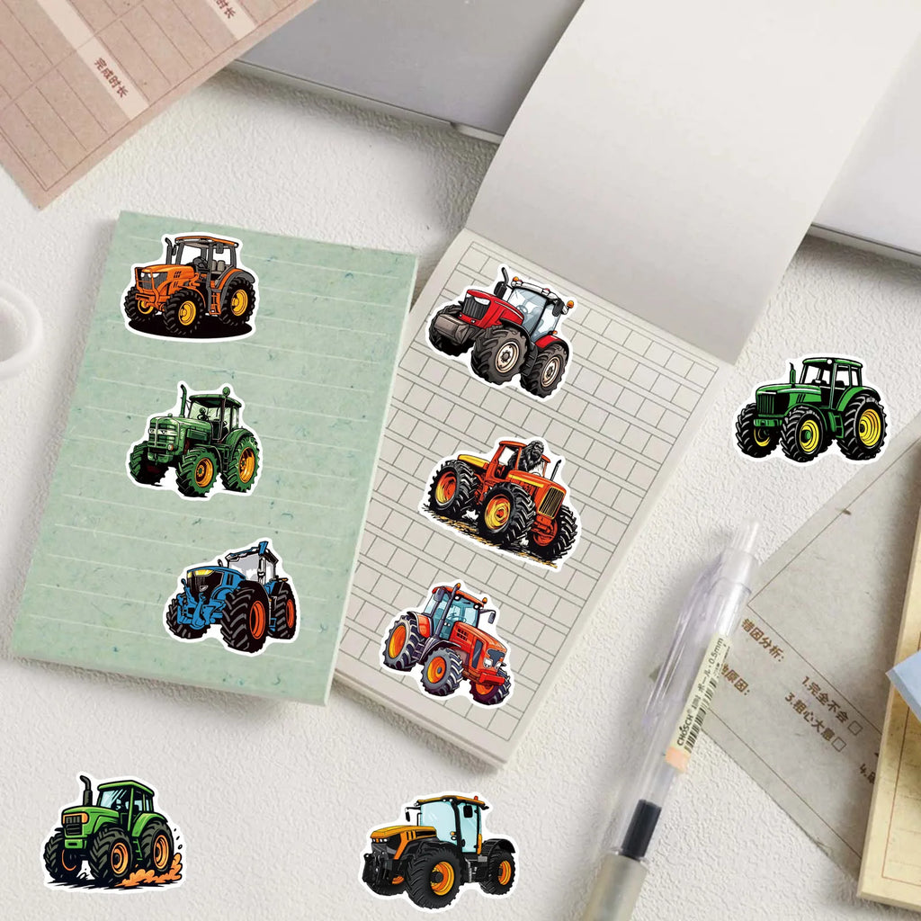 50/100 Pcs Cartoon Farm Tractor Colorful HD Stickers for Phone Case Toolbox Fridge Cabinet Drawer Stationery Box Removable Decal